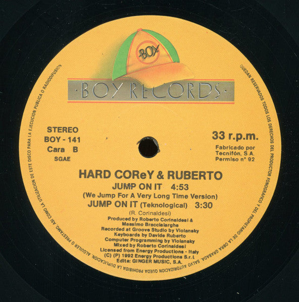 Hard Corey & Ruberto : Jump On It (12")