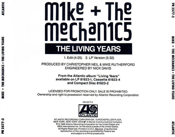 Mike & The Mechanics : The Living Years (CD, Single, Promo)