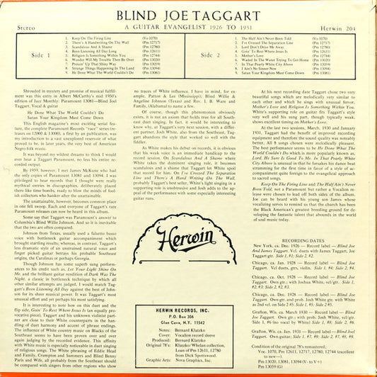 Blind Joe Taggart : A Guitar Evangelist 1926 To 1931 (LP, Album, Comp)