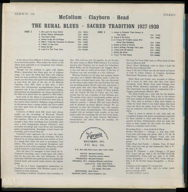 Mother McCollum, Eddie Head & Family, Rev. Edward W. Clayborn : The Rural Blues - Sacred Tradition 1927-1939 (LP, Album, Comp)