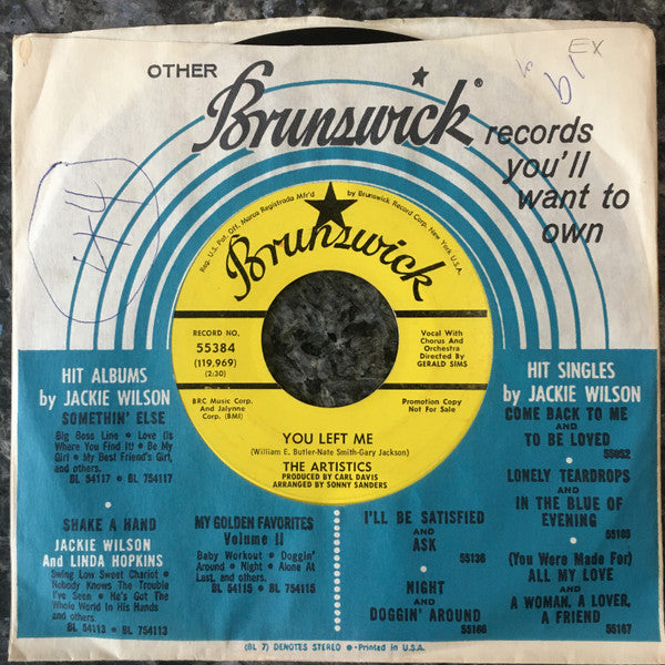 The Artistics : You Left Me (7", Promo)