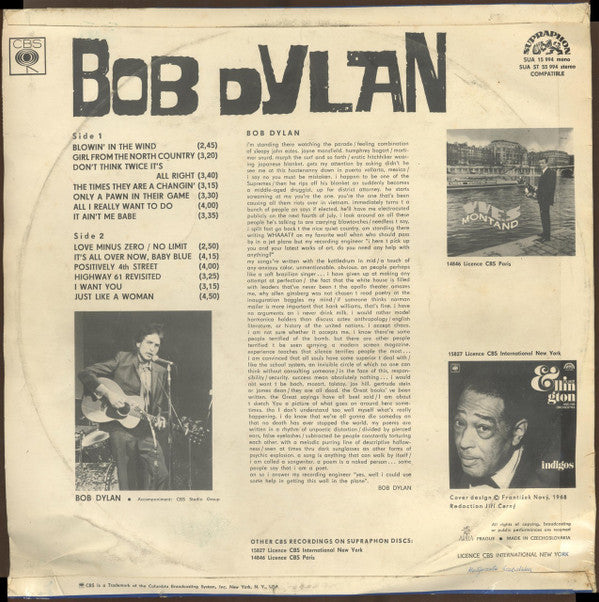 Bob Dylan : Bob Dylan (LP, Comp, RP, Fli)
