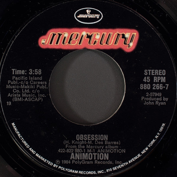 Animotion : Obsession (7", Styrene, 19 )