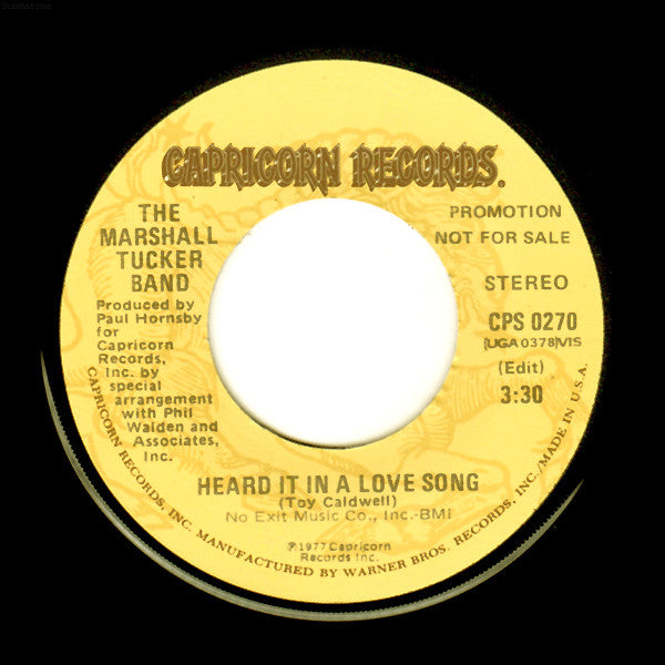 The Marshall Tucker Band : Heard It In A Love Song (7", Promo)