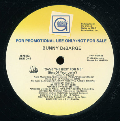 Bunny DeBarge : Save The Best For Me (12", Promo)