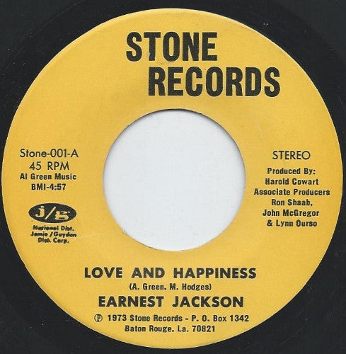 Earnest Jackson : Love And Happiness (7", Single)