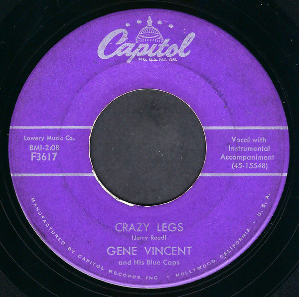Gene Vincent & His Blue Caps : Crazy Legs (7", Single, Scr)