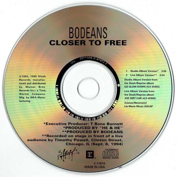 BoDeans : Closer To Free (CD, Single, Car)