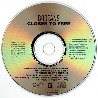 BoDeans : Closer To Free (CD, Single, Car)