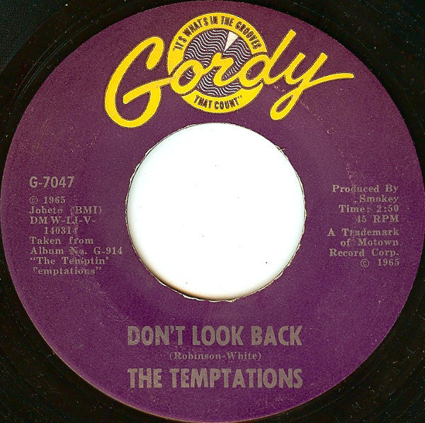 The Temptations : Don't Look Back / My Baby (7", Single, ARP)