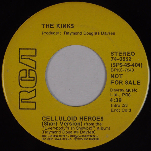 The Kinks : Celluloid Heroes (7", Promo)