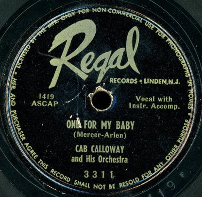 Cab Calloway And His Orchestra : Shot Gun Boogie / One For My Baby (Shellac, 10")