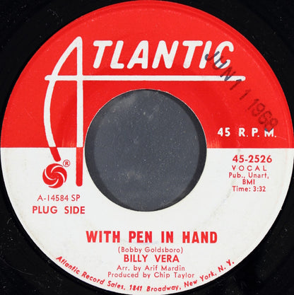 Billy Vera : With Pen In Hand / Good Morning Blues (7", Single, Promo, SP )