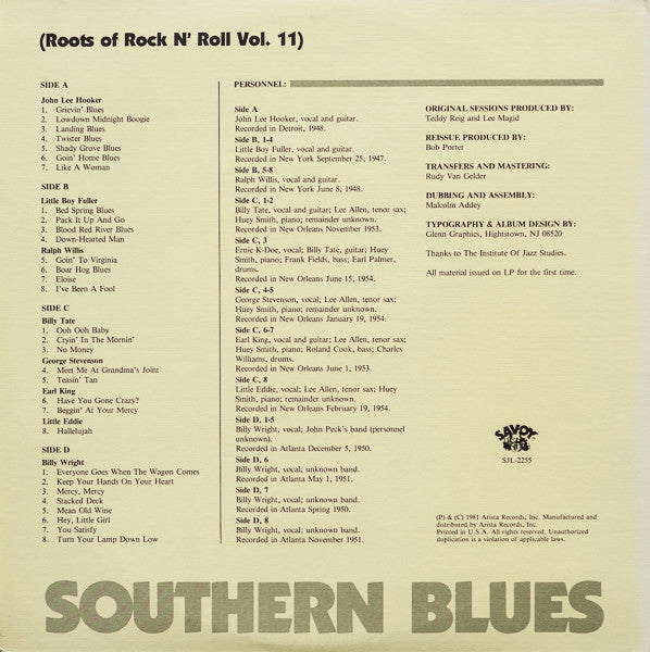 Various : Southern Blues (Roots Of Rock 'N' Roll Volume 11) (2xLP, Album, Comp)