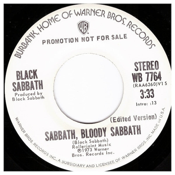 Black Sabbath : Sabbath, Bloody Sabbath (7", Single, Mono, Promo)