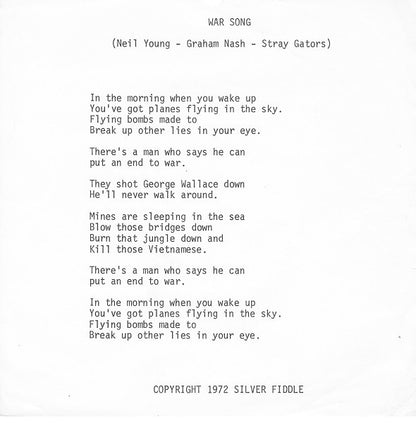 Neil Young And Graham Nash With The Stray Gators : War Song / The Needle And The Damage Done (7", Single, Promo)