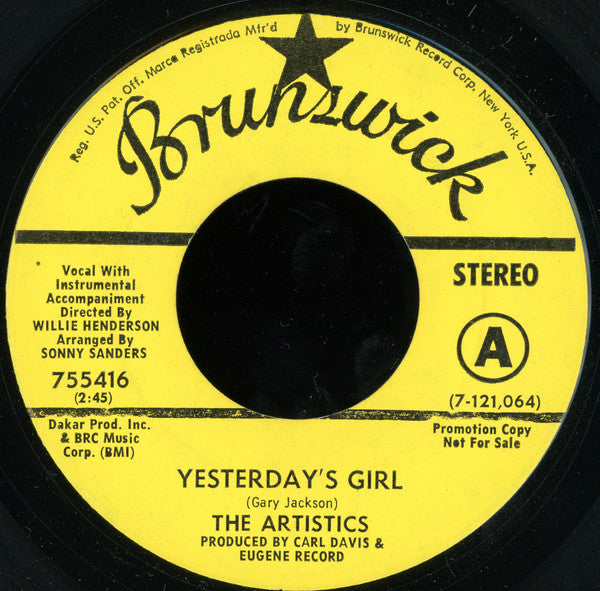 The Artistics : Yesterday's Girl (7", Single, Promo)