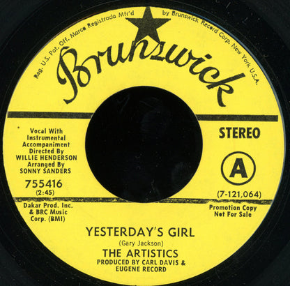The Artistics : Yesterday's Girl (7", Single, Promo)