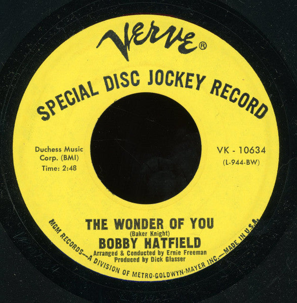 Bobby Hatfield : The Wonder Of You / Only You (7", Promo)