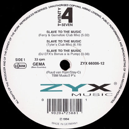Twenty 4 Seven : Slave To The Music (12")