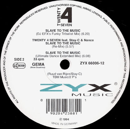 Twenty 4 Seven : Slave To The Music (12")