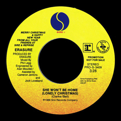 Erasure : She Won't Be Home (Lonely Christmas) / God Rest Ye Merry Gentlemen (7", Single, Promo, Styrene)
