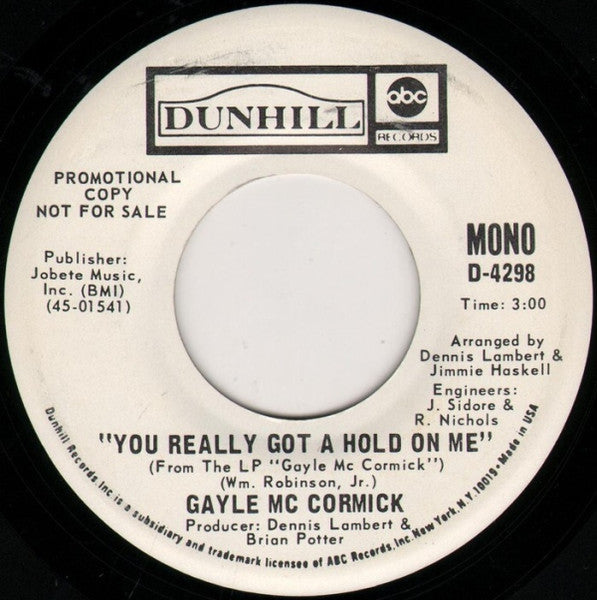 Gayle McCormick : You Really Got A Hold On Me (7", Mono, Promo)