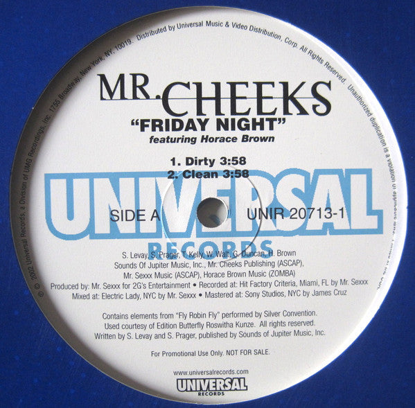 Mr. Cheeks Featuring Horace Brown : Friday Night (12", Single, Promo)