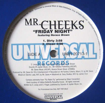 Mr. Cheeks Featuring Horace Brown : Friday Night (12", Single, Promo)