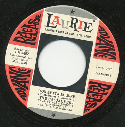 The Casualeers : You Betta Be Sure / Open Your Eyes (7", Promo)