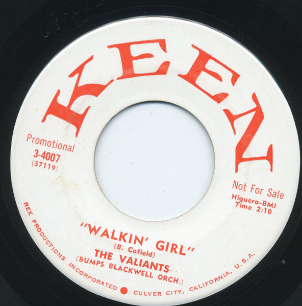 The Valiants : Lover, Lover / Walkin' Girl (7", Single, Promo)