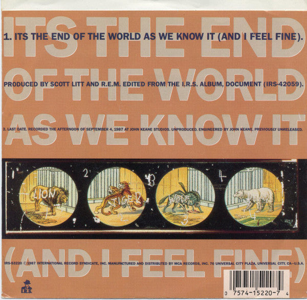 R.E.M. : Its The End Of The World As We Know It (And I Feel Fine) (7", Promo)
