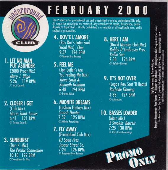 Various : Promo Only Underground Club February 2000 (CD, Comp, Promo)