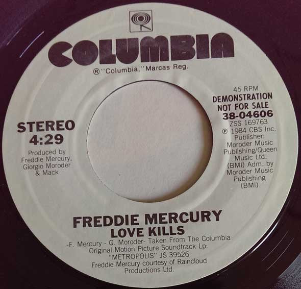 Freddie Mercury : Love Kills (7", Single, Promo)