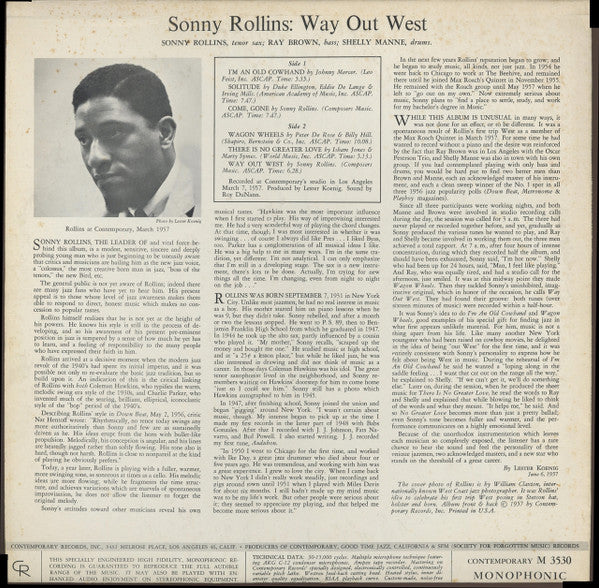 Sonny Rollins : Way Out West (LP, Mono, RE)