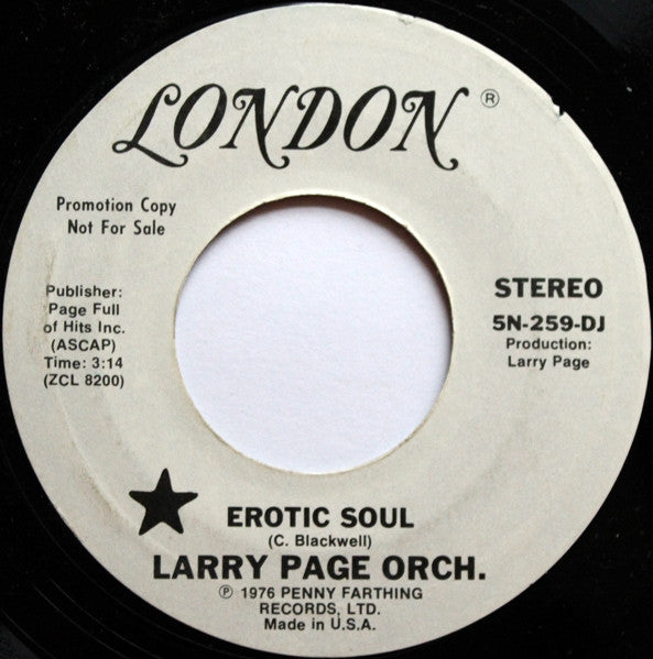 Larry Page Orchestra : Erotic Soul (7", Promo, Styrene)