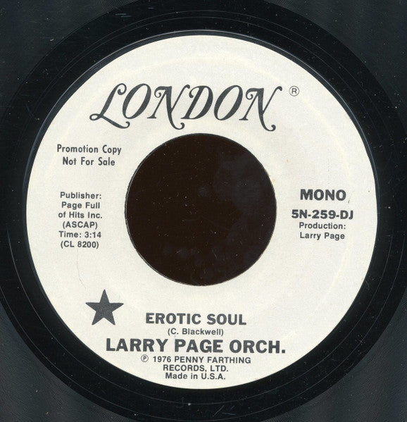 Larry Page Orchestra : Erotic Soul (7", Promo, Styrene)