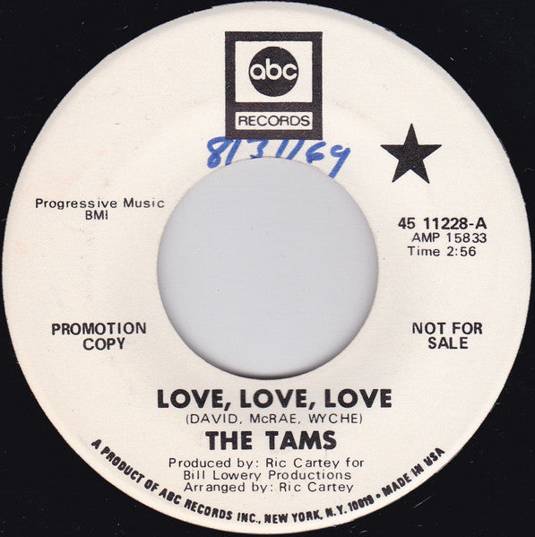 The Tams : Love, Love, Love / Love Maker (7", Single, Promo)