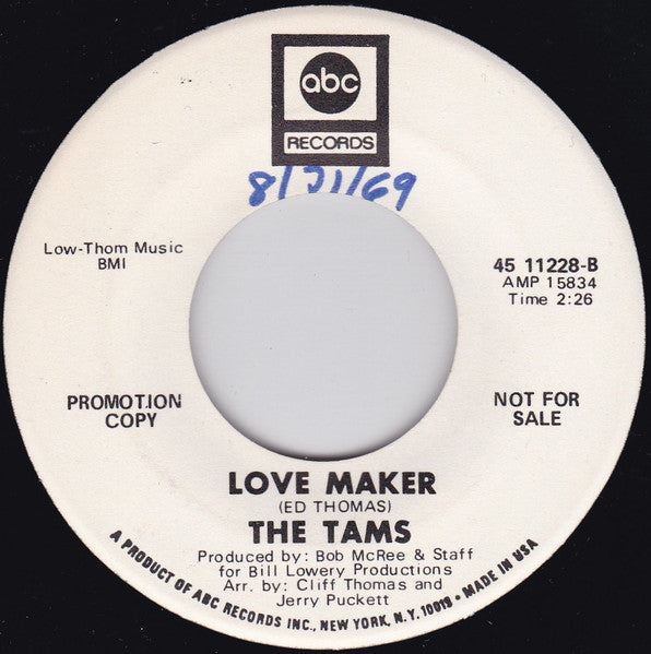 The Tams : Love, Love, Love / Love Maker (7", Single, Promo)