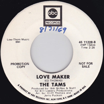 The Tams : Love, Love, Love / Love Maker (7", Single, Promo)