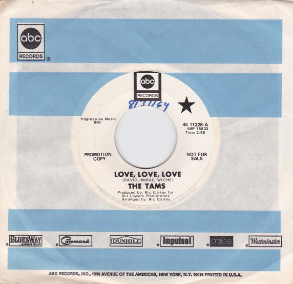 The Tams : Love, Love, Love / Love Maker (7", Single, Promo)