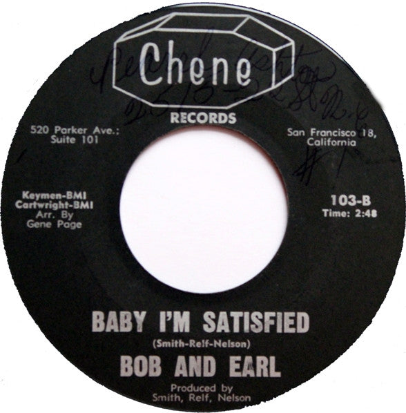 Bob & Earl : The Sissy / Baby I'm Satisfied (7", Single, Styrene)