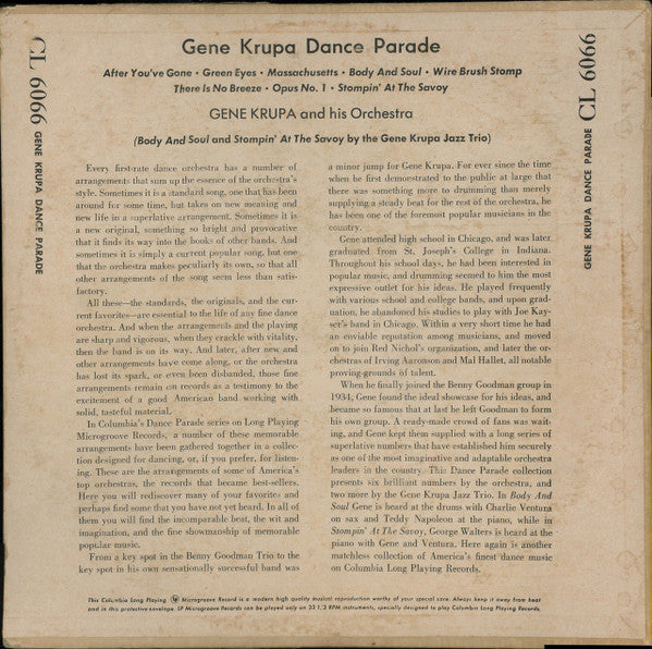 Gene Krupa And His Orchestra : Gene Krupa Dance Parade (10", Comp)