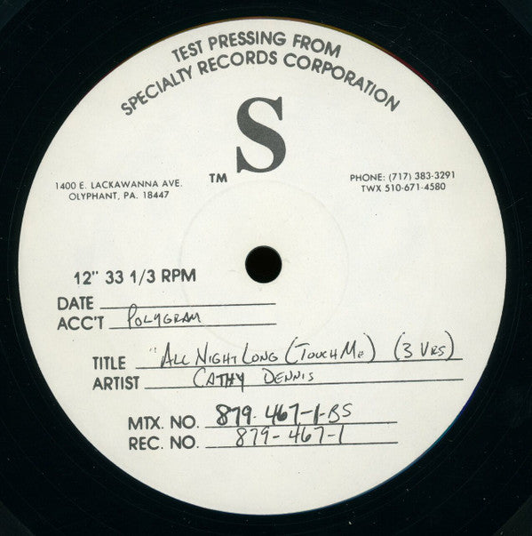 Cathy Dennis : Touch Me (All Night Long) (12", TP)