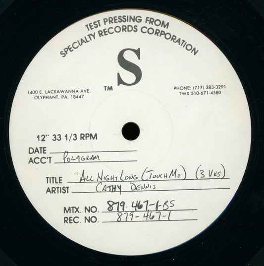 Cathy Dennis : Touch Me (All Night Long) (12", TP)