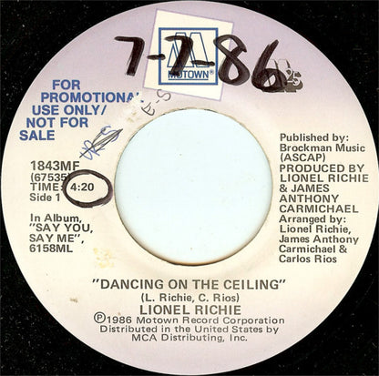 Lionel Richie : Dancing On The Ceiling (7", Single, Promo)