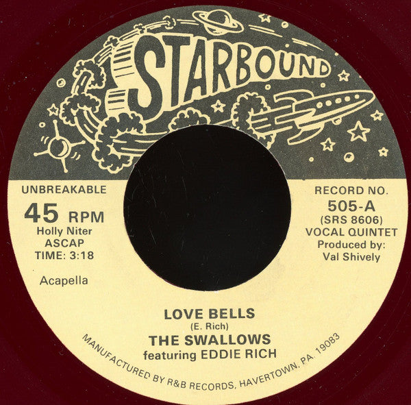 The Swallows, Eddie Rich (7) : Love Bells (7", Red)