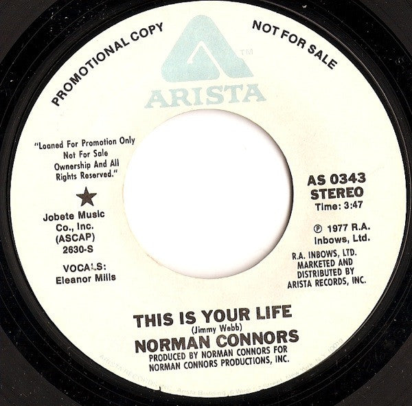 Norman Connors : This Is Your Life (7", Single, Mono, Promo, Styrene)