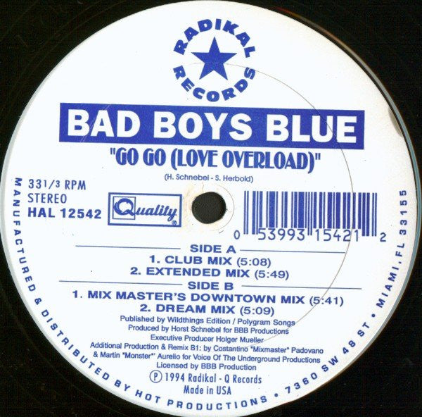 Bad Boys Blue : Go Go (Love Overload) (12", Maxi)