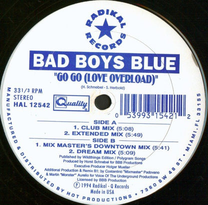 Bad Boys Blue : Go Go (Love Overload) (12", Maxi)